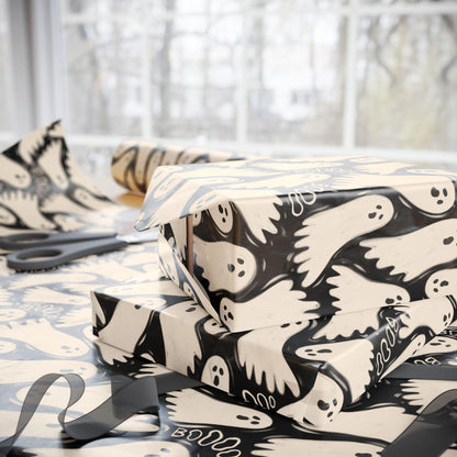 Spooky Halloween Wrapping Paper Roll, Cute Ghosts Gift Wrap, Custom Trick or Treat Packaging for October Gifts