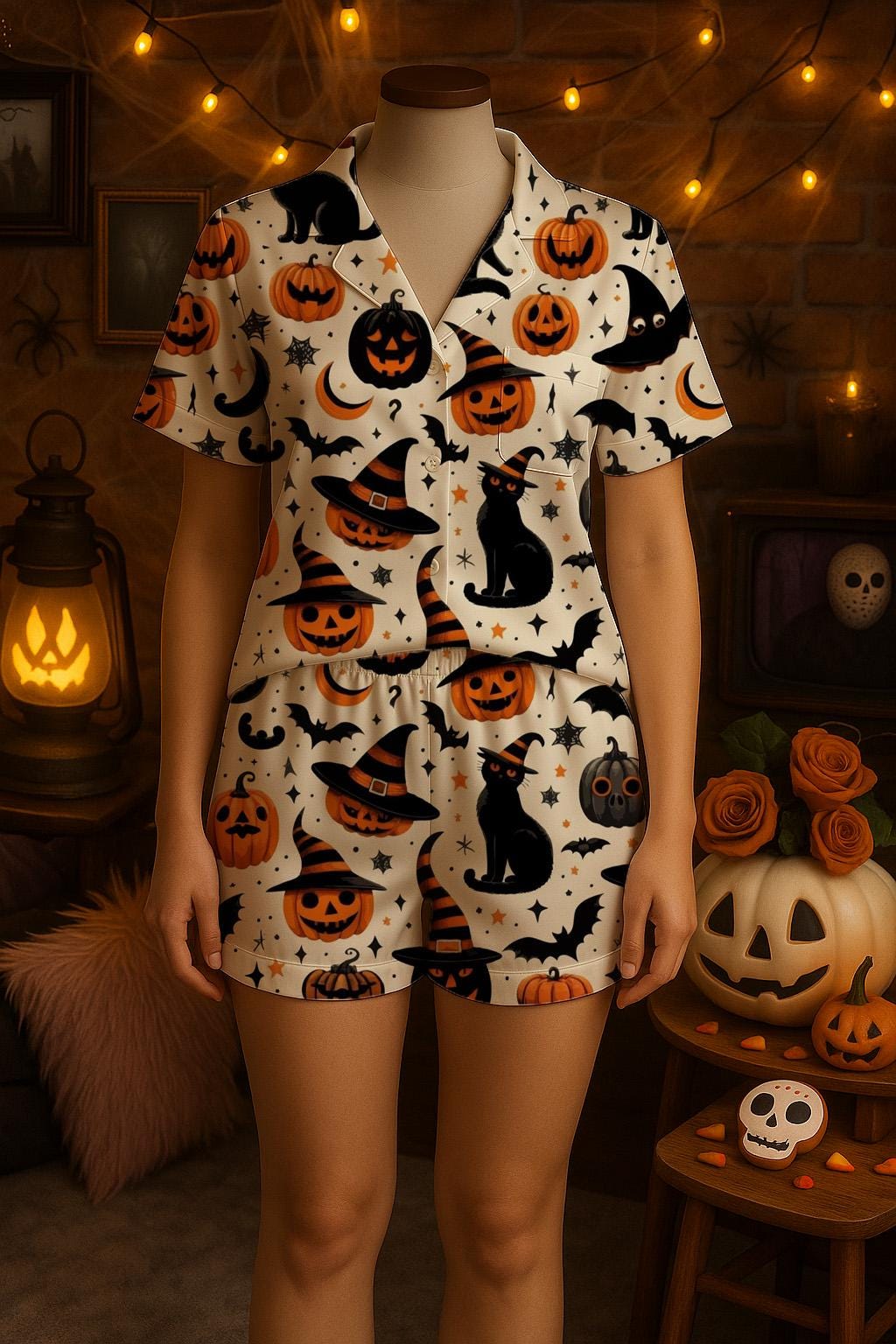 Halloween Pajama Set, Cute Ghost Pumpkin Bat Spider Web Sleepwear, Spooky Fall Loungewear, Holiday Themed Matching PJs, Cozy Season Pajamas  Pajamas Set