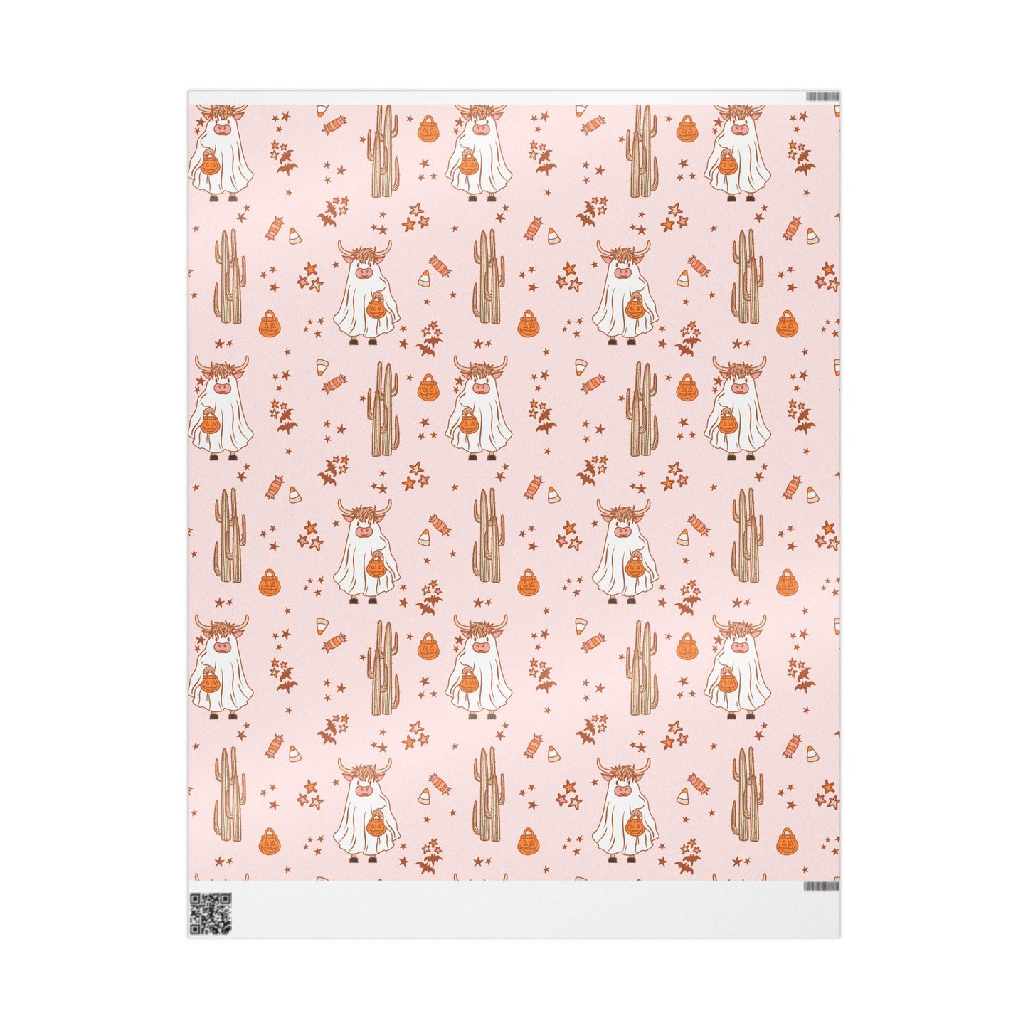 Western Halloween Wrapping Paper Roll, Spooky Highland cow Gift Wrap, Cowboy Halloween Gift Packaging, Rustic Trick or Treat