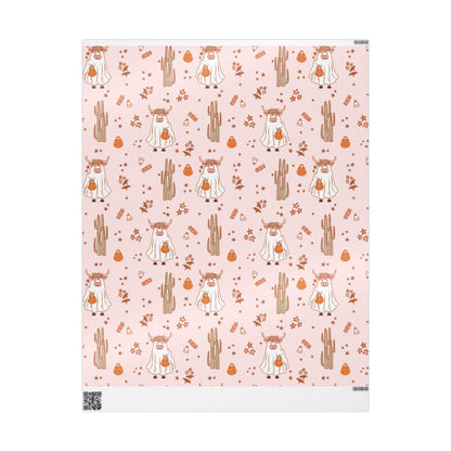 Western Halloween Wrapping Paper Roll, Spooky Highland cow Gift Wrap, Cowboy Halloween Gift Packaging, Rustic Trick or Treat