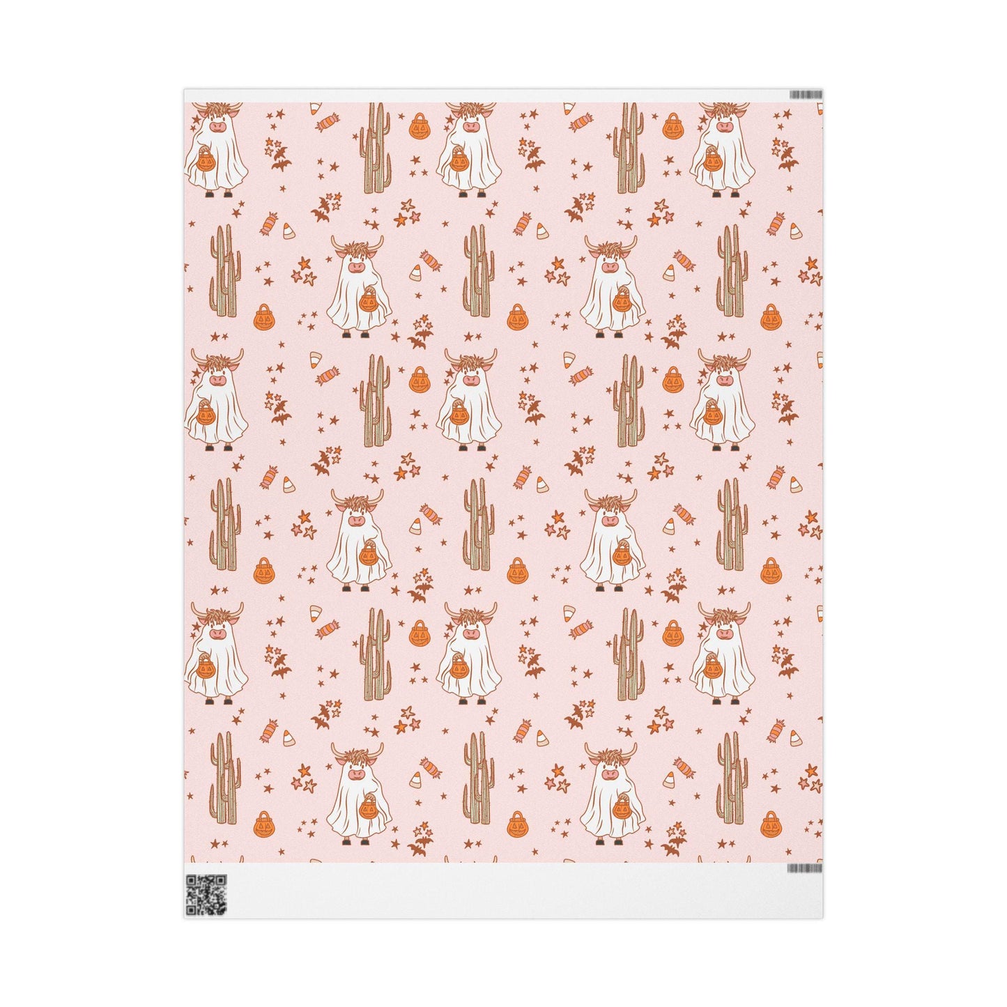 Western Halloween Wrapping Paper Roll, Spooky Highland cow Gift Wrap, Cowboy Halloween Gift Packaging, Rustic Trick or Treat