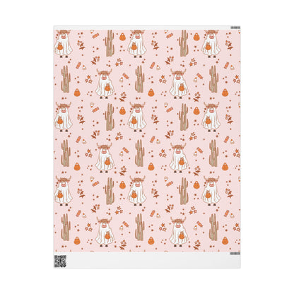 Western Halloween Wrapping Paper Roll, Spooky Highland cow Gift Wrap, Cowboy Halloween Gift Packaging, Rustic Trick or Treat