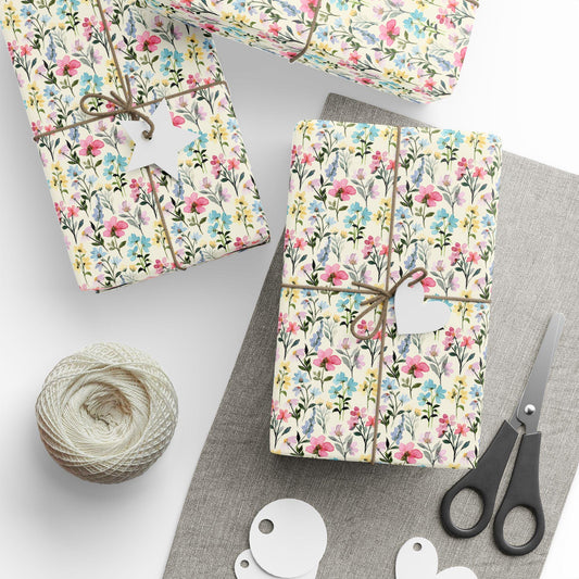 Wildflowers Wrapping Paper  Rustic Floral Gift Wrap for Nature Lovers, Spring Birthdays, Cottagecore Weddings & Garden Party Packaging