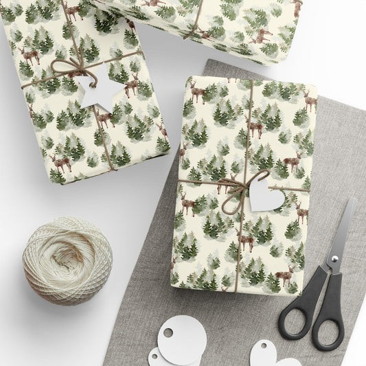 Woodland Forest Deer Wrapping Paper  Rustic Nature Gift Wrap for Fall, Winter, Cottagecore Weddings, Baby Showers & Animal-Lover Gifts