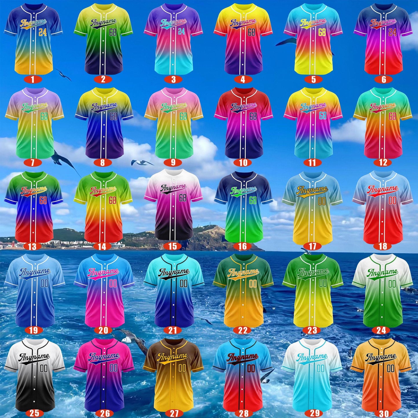 Gradient Custom Baseball Jersey, Personalized Team Name & Number Logo Shirt, Matching Sports Gift for  Adult Kid, Gradient Baseball Uniform