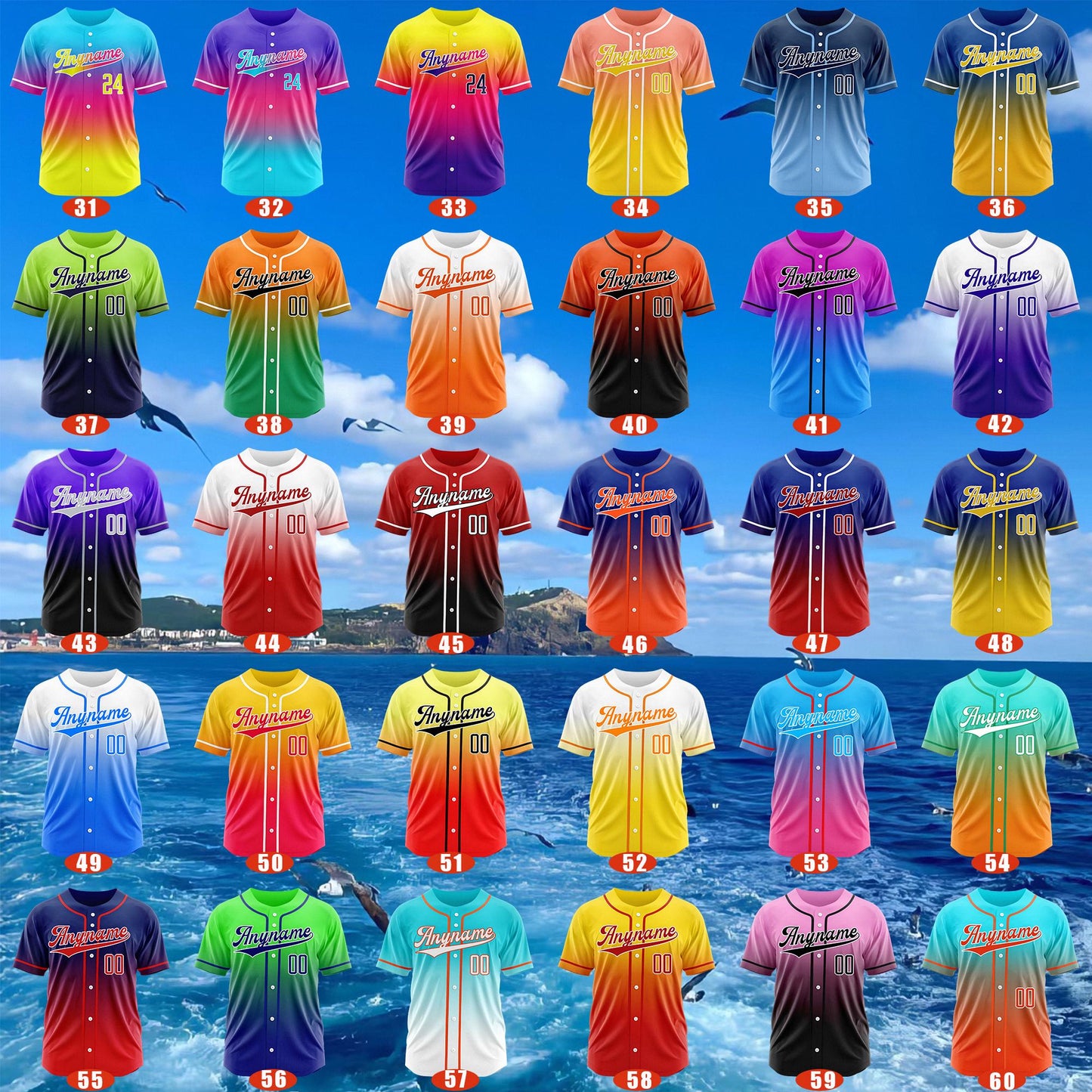 Gradient Custom Baseball Jersey, Personalized Team Name & Number Logo Shirt, Matching Sports Gift for  Adult Kid, Gradient Baseball Uniform