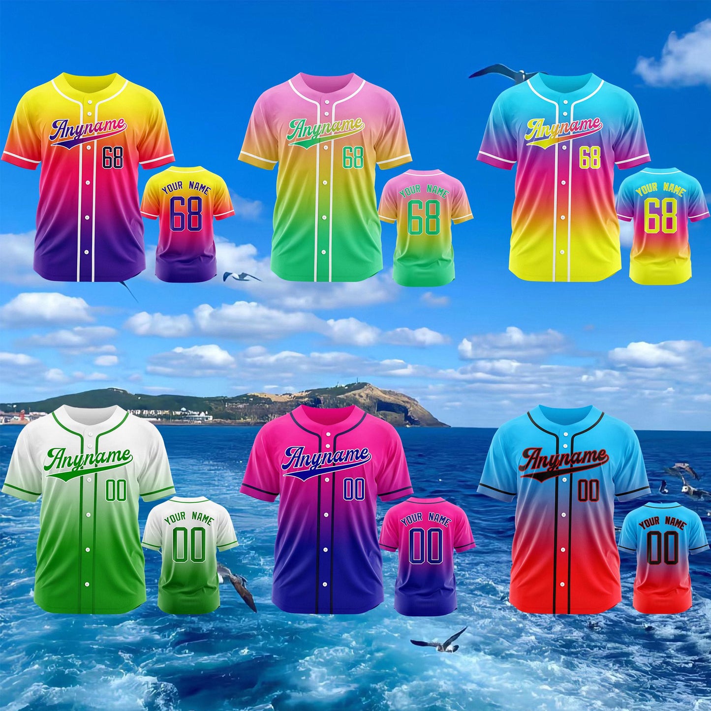 Gradient Custom Baseball Jersey, Personalized Team Name & Number Logo Shirt, Matching Sports Gift for  Adult Kid, Gradient Baseball Uniform