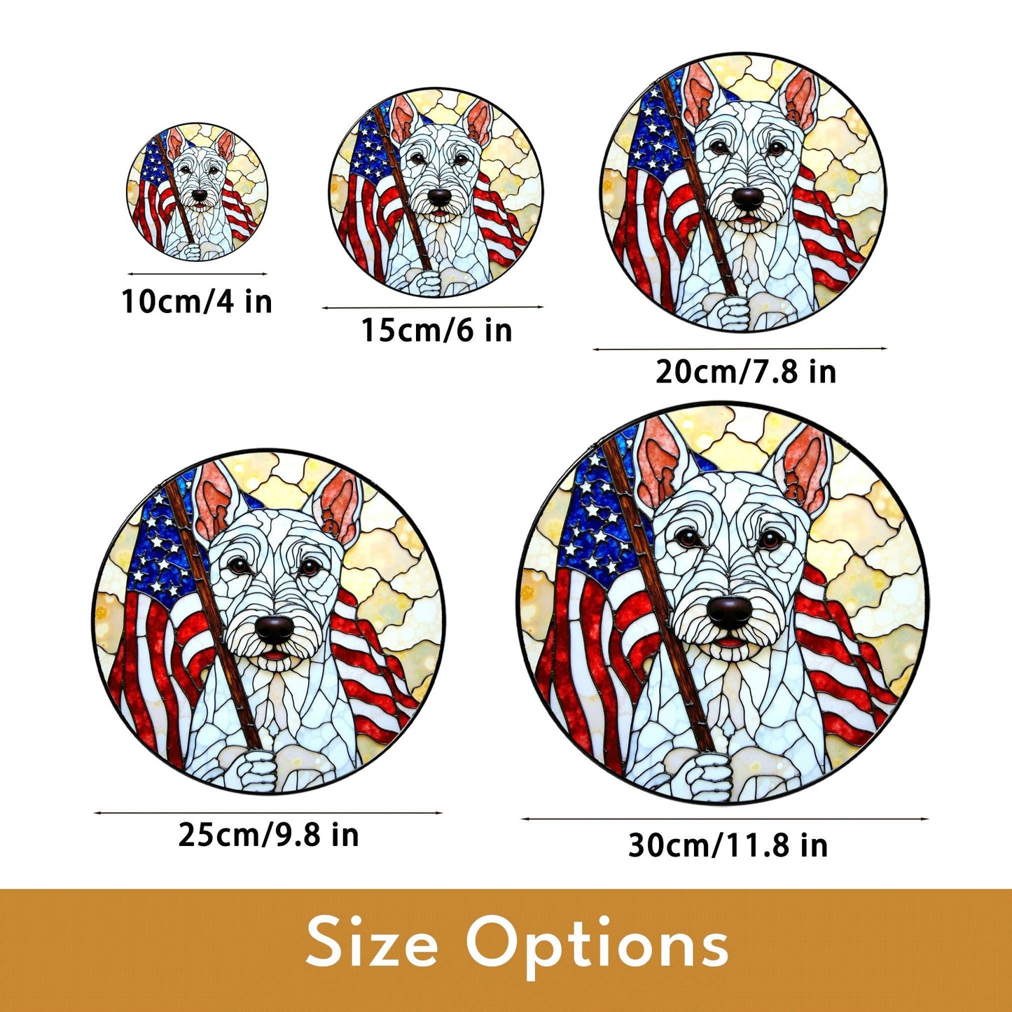 Patriotic dog American flag stained glass window art round suncatcher gift for July Fourth dog lover home decor