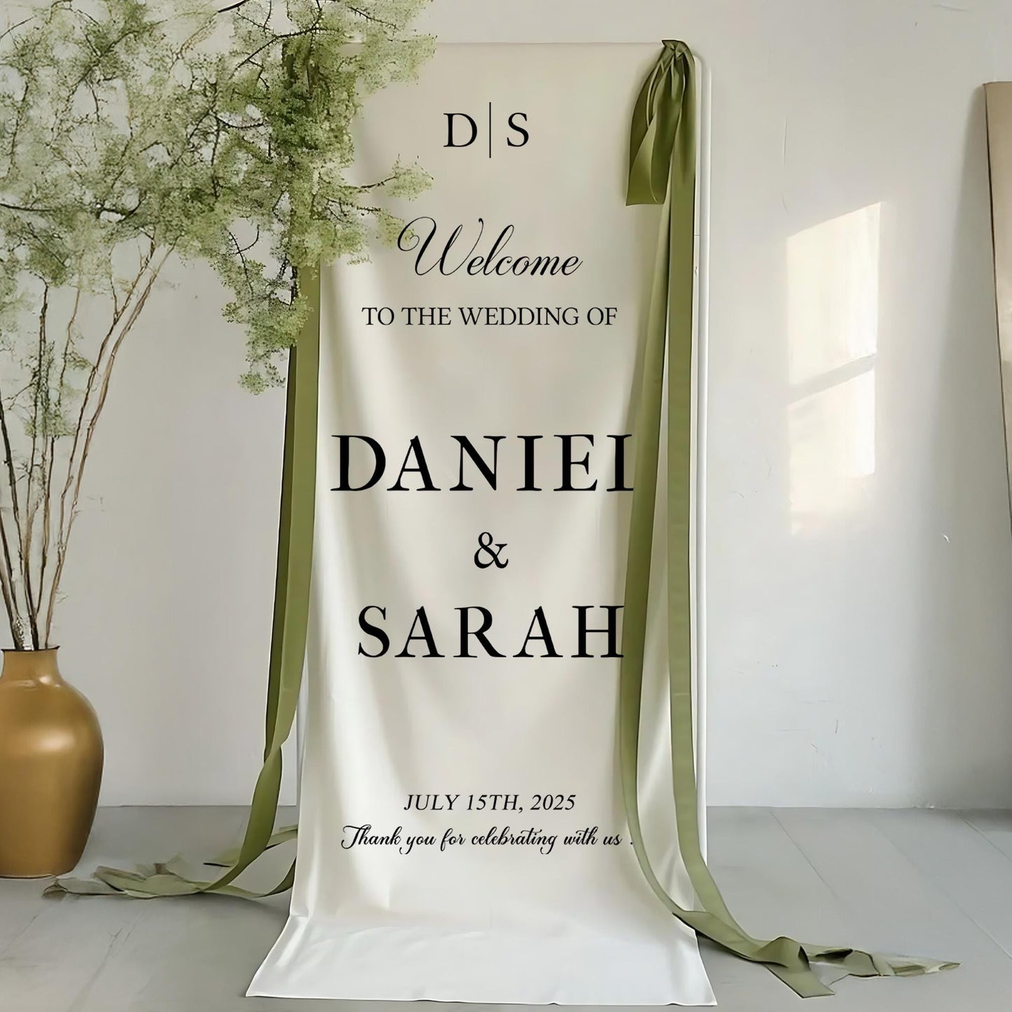 Minimalist Wedding Welcome Sign, Custom Wedding Banner with Names & Date, Outdoor Garden Ceremony Decor, Personalized Welcome Sign