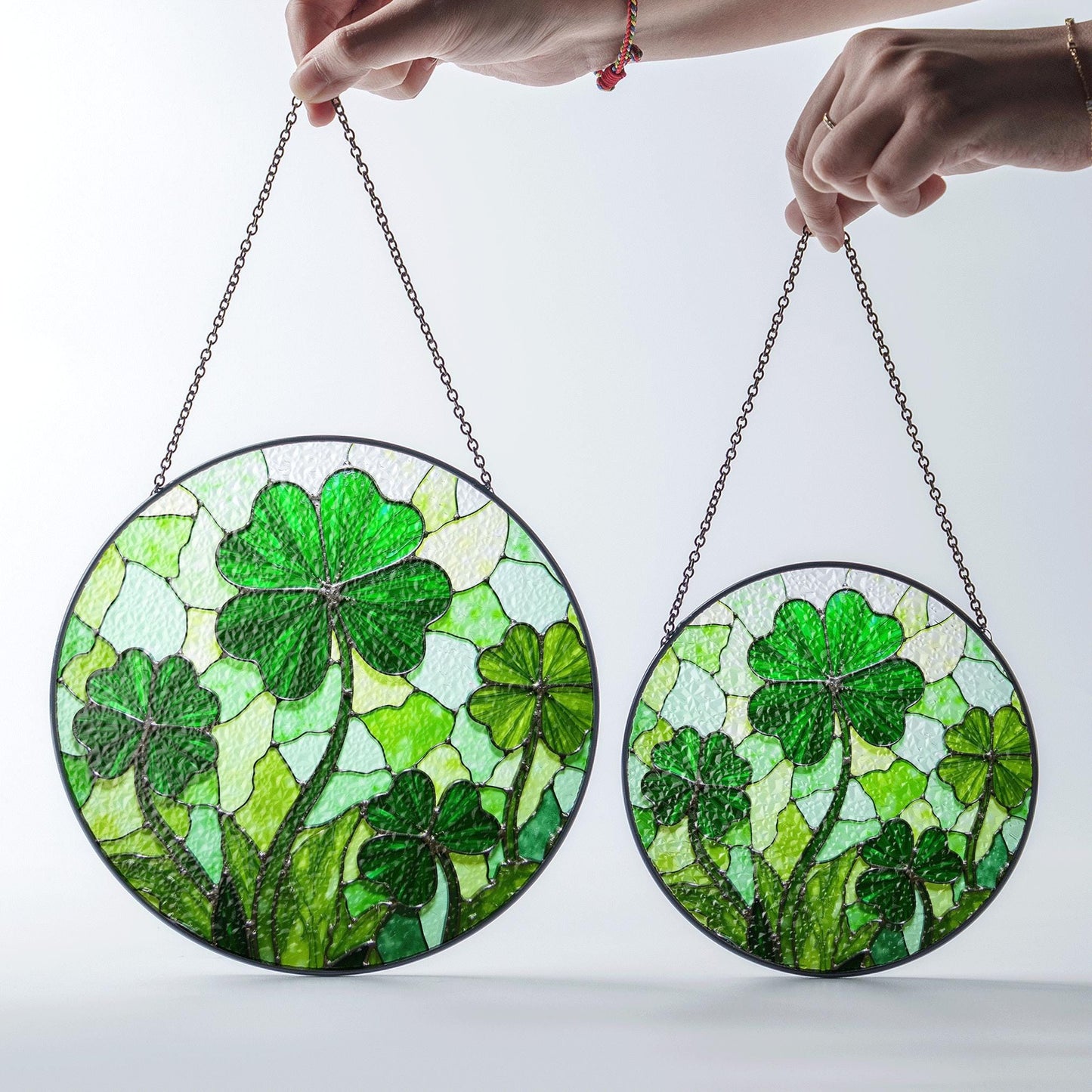 Four Leaf Clover Stained Glass Round Window Suncatcher Handmade Sun Catcher Lucky Charm St Patrick Day Gift for Friend