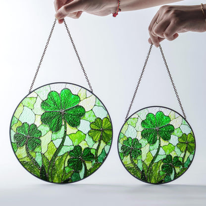 Four Leaf Clover Stained Glass Round Window Suncatcher Handmade Sun Catcher Lucky Charm St Patrick Day Gift for Friend