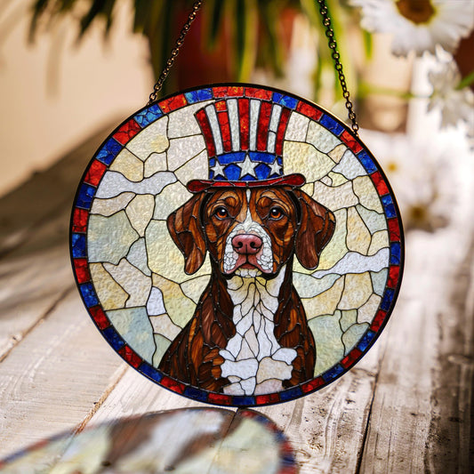 Fourth of July Uncle Sam dog art stained glass suncatcher window decor gift for patriotic dog lover
