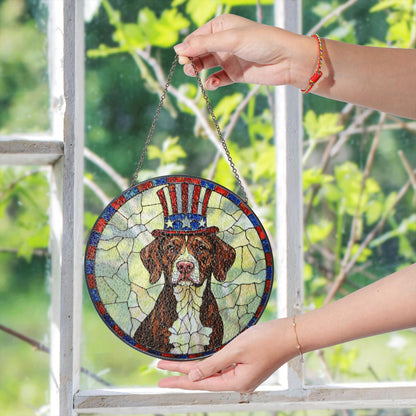 Fourth of July Uncle Sam dog art stained glass suncatcher window decor gift for patriotic dog lover