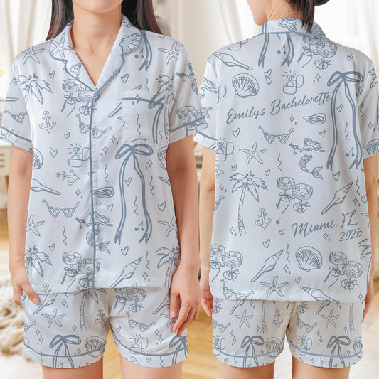 Mermaid Bachelorette Pajama Set, Beach Bachelorette Sleepwear, Mermaid Bach Loungewear Set, Coastal Bachelorette Pajamas,Tropical Bach Party