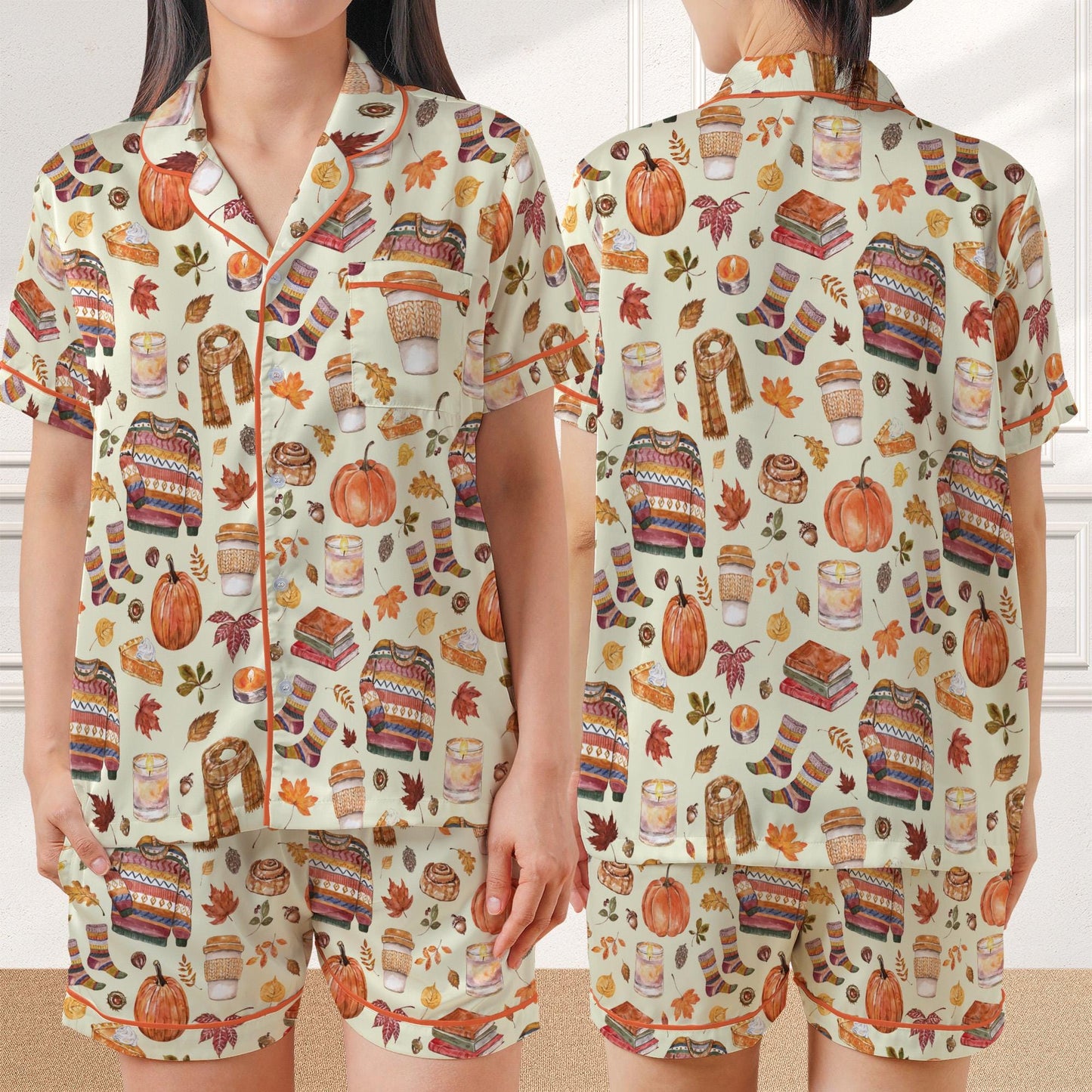 Fall Pajama Set, Pumpkin Season Sleepwear, Fall Harvest Loungewear Set, Autumn Doodle Pajamas, Cozy Season Pjs, Fall Coffee, Fall vibes