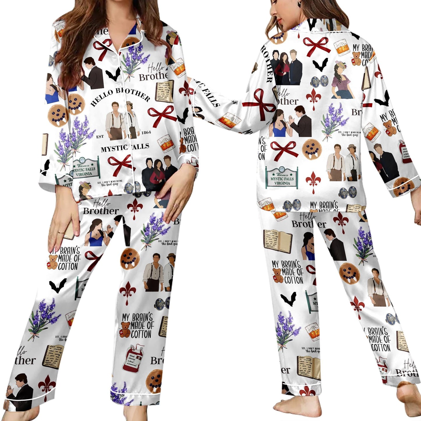 Vampire Diaries Satin Pajamas Shorts, Hello Brother Sleepwear, Movie Pajamas Set, Satin Movie Pajamas, Gift For Her