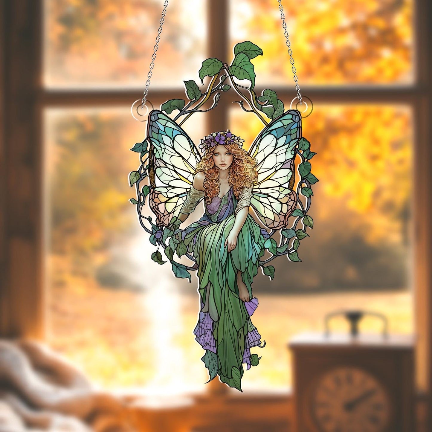 Patrick's Day Fairies Faux Stained Glass, Patrick's Day Suncatcher, Patrick's Day Window Hanging, Lucky Shamrock Decor, Irish Magical