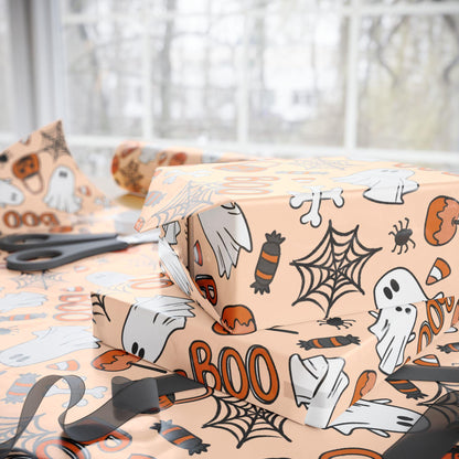 Halloween Wrapping Paper with Ghosts and Pumpkins, Spooky Gift Wrap Roll for Kids Halloween Party Favors