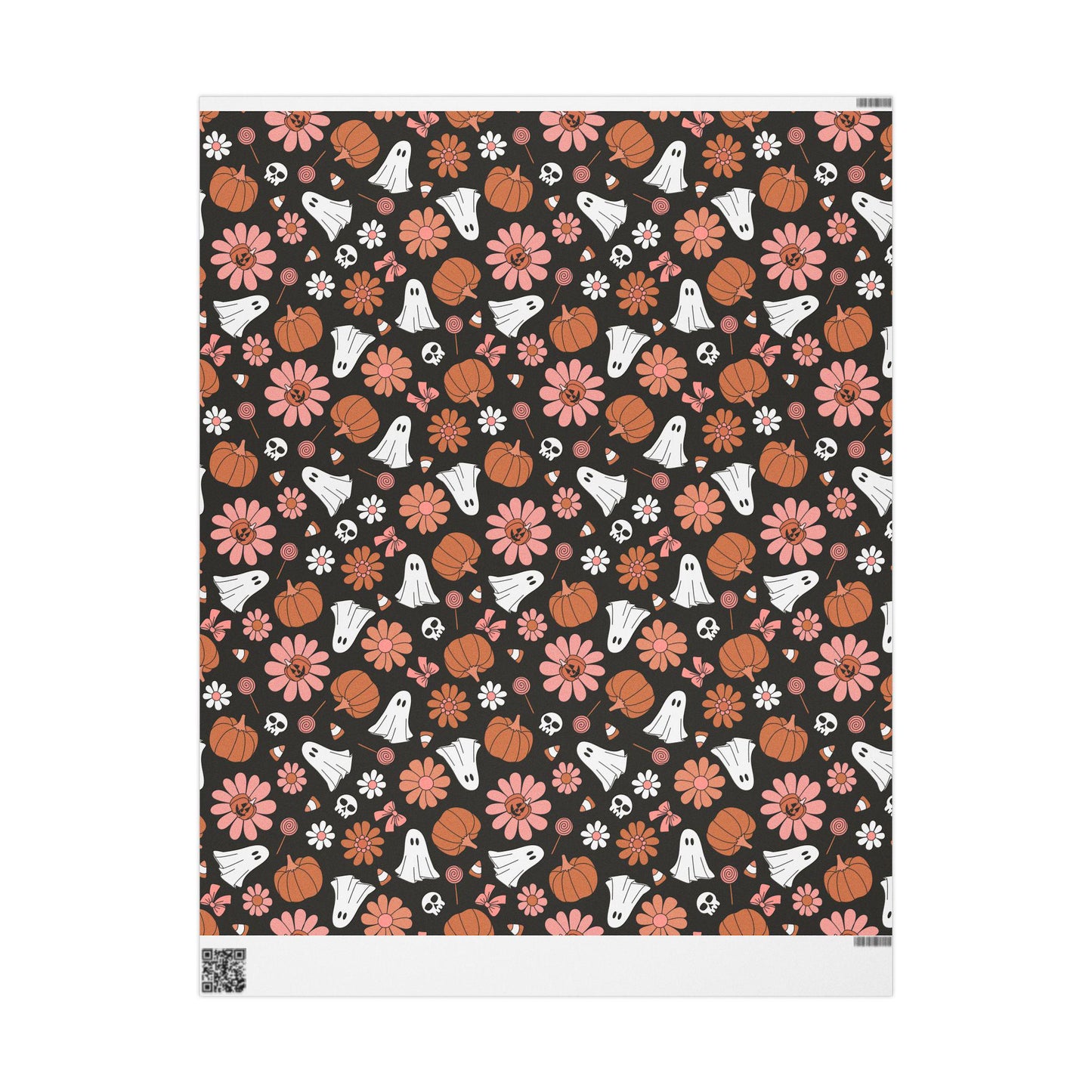 Ghost and Pumpkin Halloween Wrapping Paper Roll, Trick or Treat Spooky Gift Wrap for October Groovy Retro Party Packaging