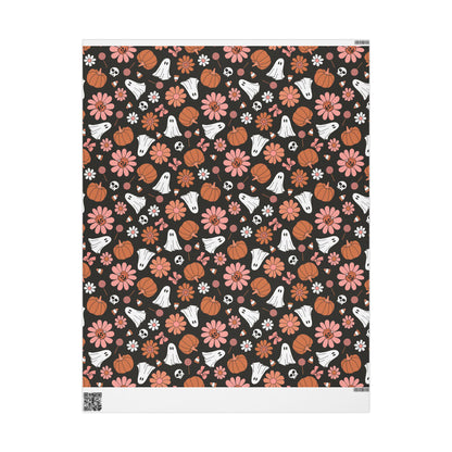 Ghost and Pumpkin Halloween Wrapping Paper Roll, Trick or Treat Spooky Gift Wrap for October Groovy Retro Party Packaging