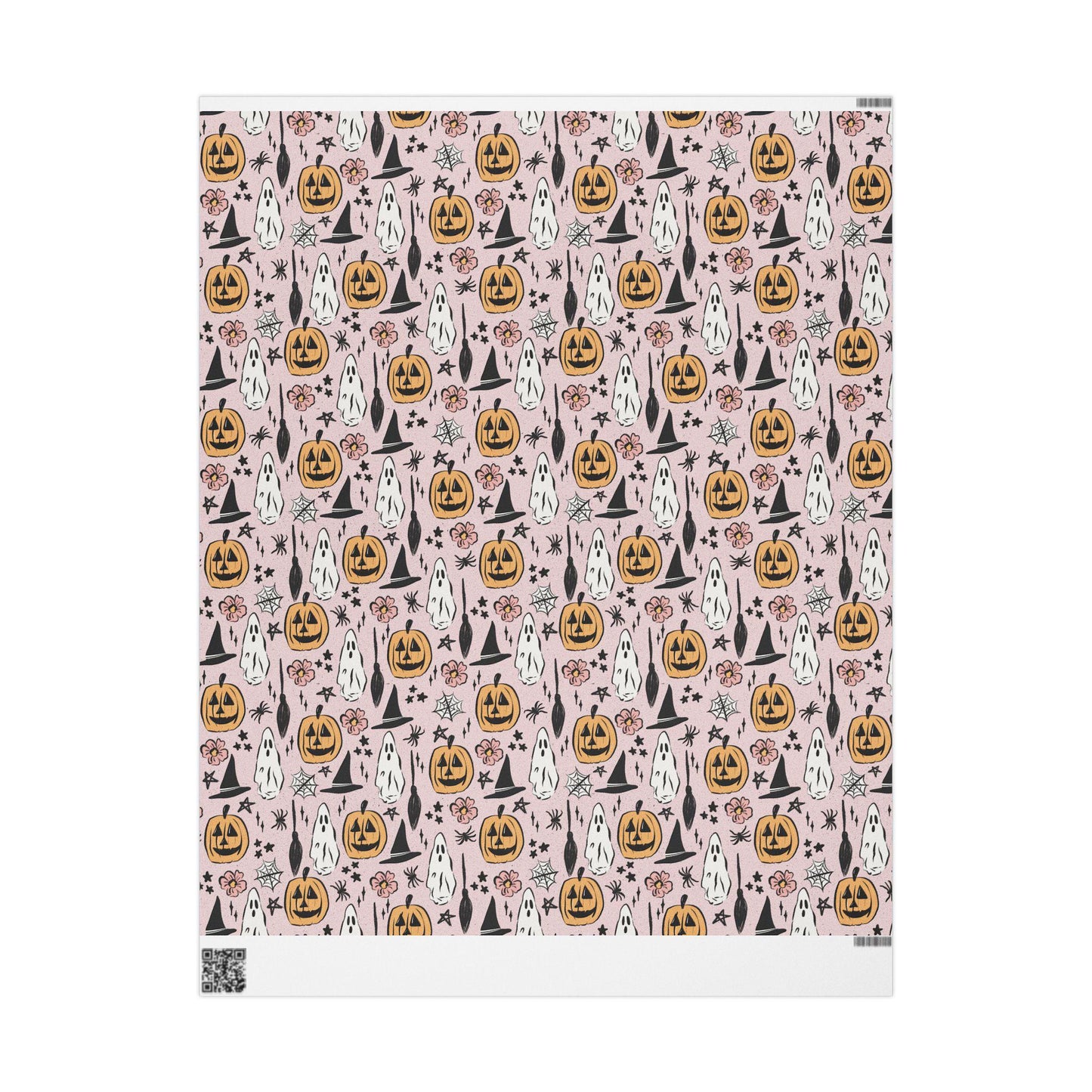 Halloween Wrapping Paper Roll, Retro-Inspired Gift Wrap with Ghosts, Pumpkins and Stars, Vintage Spooky Vibes