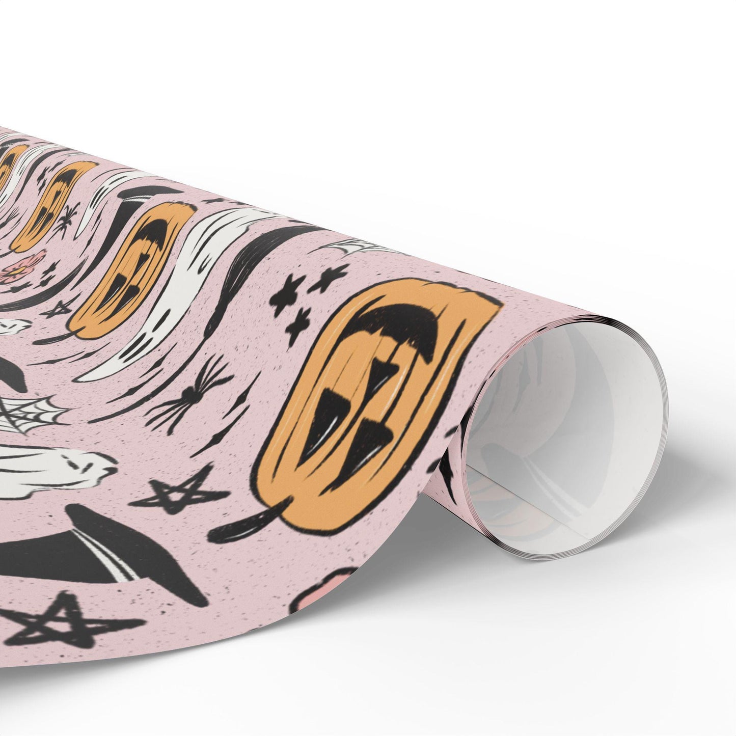 Halloween Wrapping Paper Roll, Retro-Inspired Gift Wrap with Ghosts, Pumpkins and Stars, Vintage Spooky Vibes