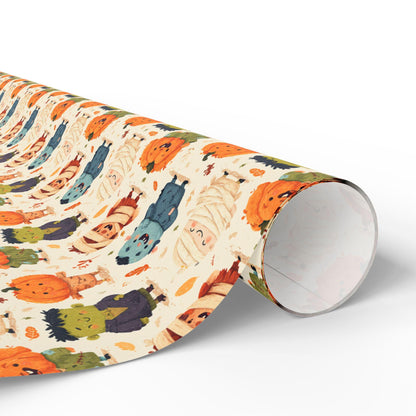Cute Monster Mash Wrapping Paper Roll, Fun Halloween Gift Wrap with Colorful Monsters for Kids and Party Favors