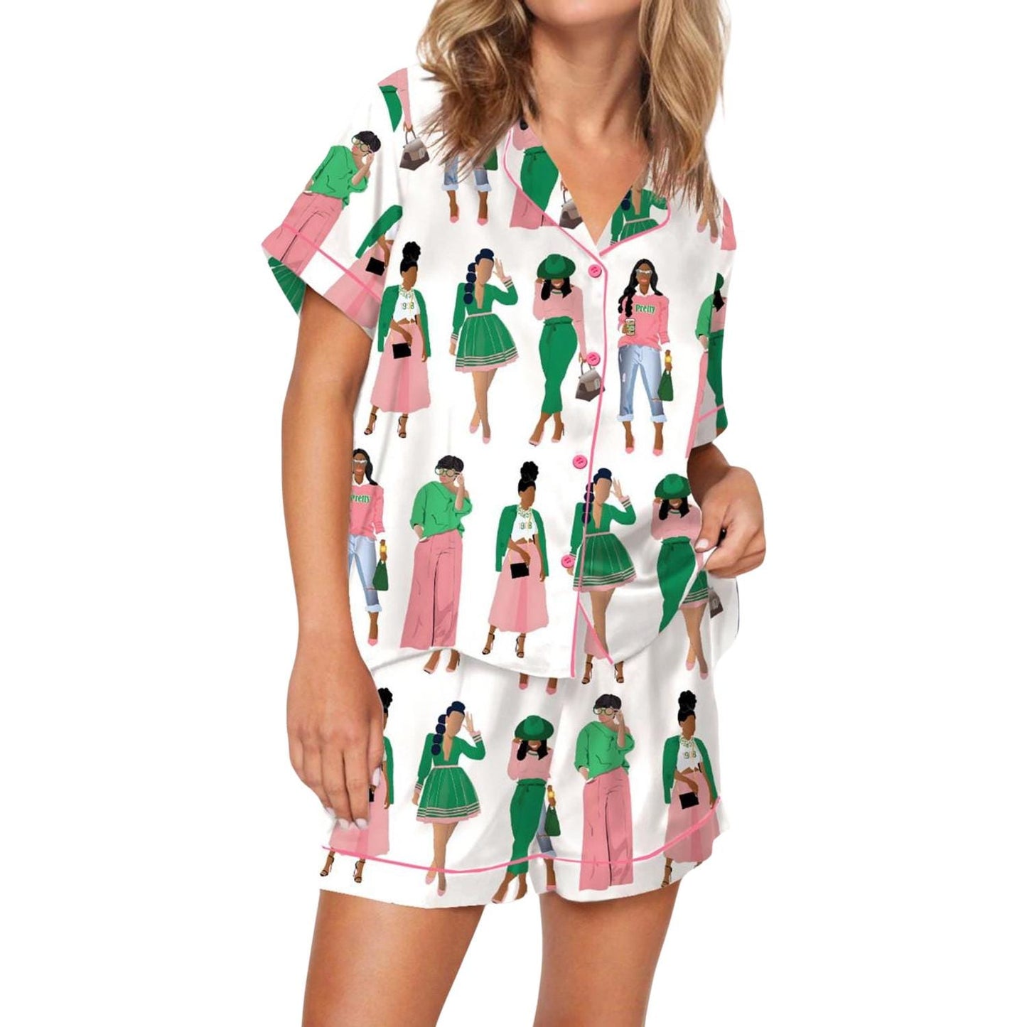 Sisterhood-Inspired Satin Pajama Set For Women HVNHWA98  Pajamas Set