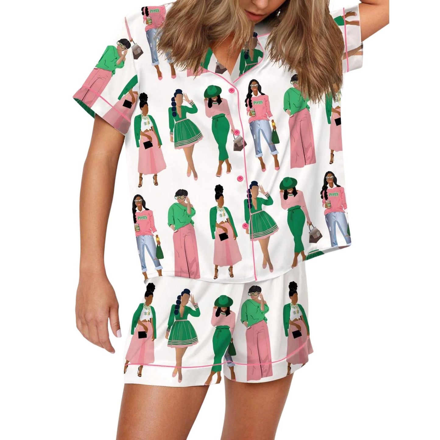 Sisterhood-Inspired Satin Pajama Set For Women HVNHWA98  Pajamas Set