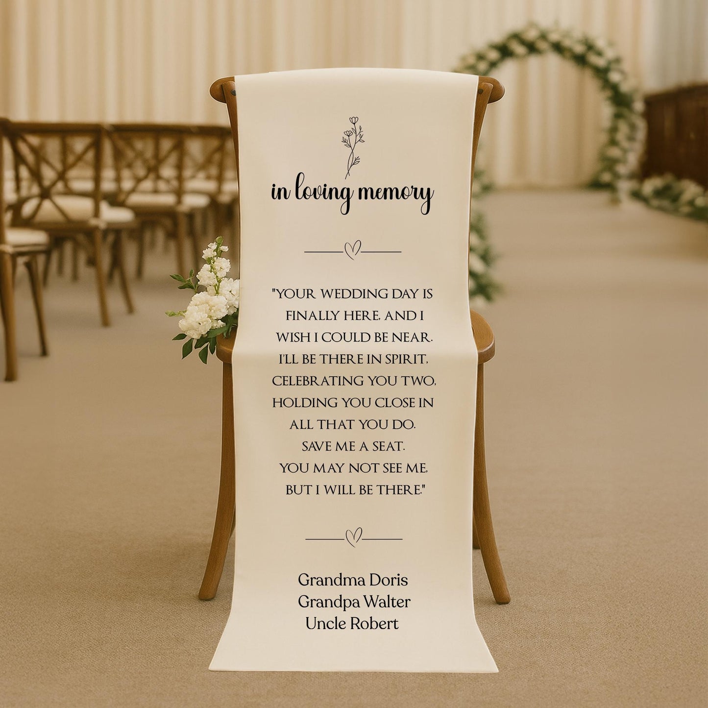 Custom Reserved Memorial Chair Sign for Wedding, In Loving Memory Banner – Remembrance Ceremony Seat Marker, Remembrance Ceremony Decor