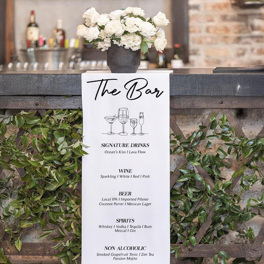 Personalized Bar Sign, Bar Menu, Wedding Bar Menu, Customizable Fabric Cocktail Menu, Custom Bar Sign, Minimalist Wedding Bar Sign