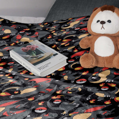 Charizard and Charmander Fleece Blanket, Fire Dragon Throw Blanket, Cozy Blanket for Bedroom Decor, Charizard Blanket Gifts