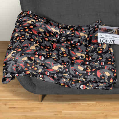 Charizard and Charmander Fleece Blanket, Fire Dragon Throw Blanket, Cozy Blanket for Bedroom Decor, Charizard Blanket Gifts