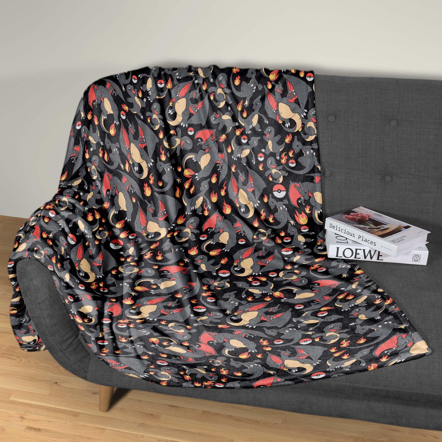 Charizard and Charmander Fleece Blanket, Fire Dragon Throw Blanket, Cozy Blanket for Bedroom Decor, Charizard Blanket Gifts