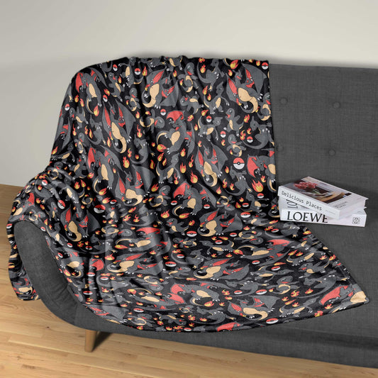 Charizard and Charmander Fleece Blanket, Fire Dragon Throw Blanket, Cozy Blanket for Bedroom Decor, Charizard Blanket Gifts