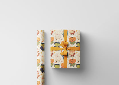 Cute Monster Mash Wrapping Paper Roll, Fun Halloween Gift Wrap with Colorful Monsters for Kids and Party Favors