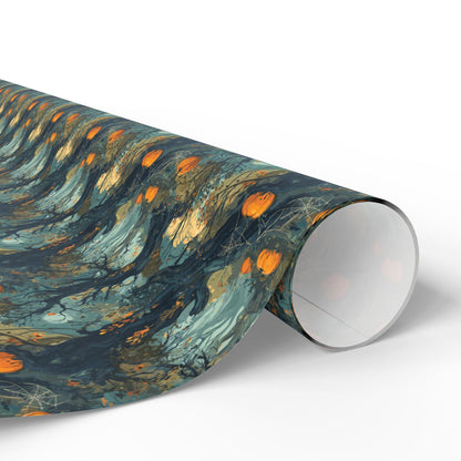 Spooky Forest Halloween Wrapping Paper Roll, Haunted Tree and Foggy Woods Gift Wrap for Scary October Packaging