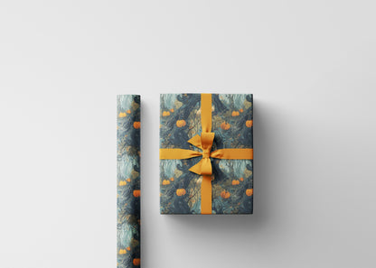 Spooky Forest Halloween Wrapping Paper Roll, Haunted Tree and Foggy Woods Gift Wrap for Scary October Packaging