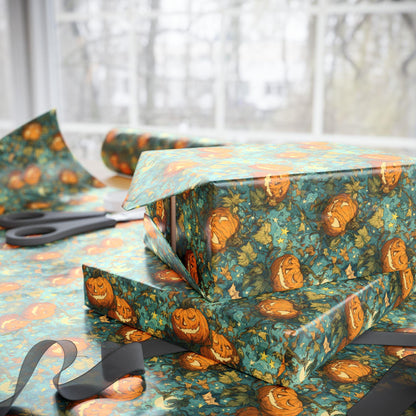 Spooky Jack o Lantern Halloween Wrapping Paper Roll, Creepy Pumpkin Face Gift Wrap for Trick or Treat and Haunted Fall Parties
