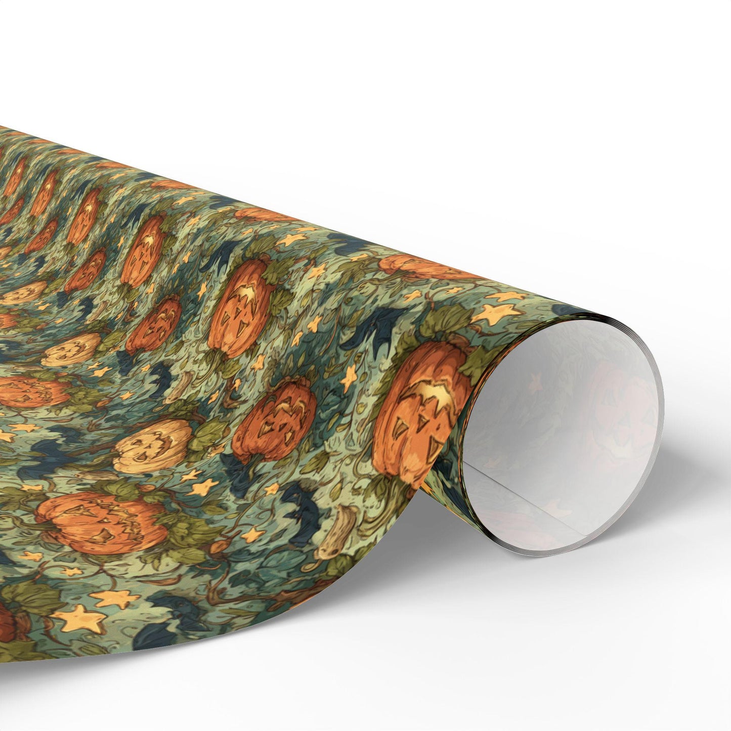 Halloween Gift Wrap Roll with Jack-o-Lantern Faces, Creepy Pumpkin Spooky Wrapping Paper for October Gifting