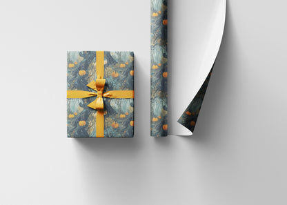 Spooky Forest Halloween Wrapping Paper Roll, Haunted Tree and Foggy Woods Gift Wrap for Scary October Packaging