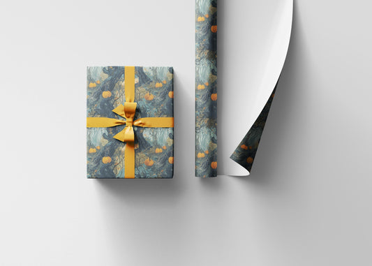 Spooky Forest Halloween Wrapping Paper Roll, Haunted Tree and Foggy Woods Gift Wrap for Scary October Packaging