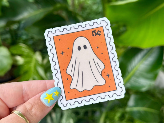 Ghost Stamp Waterproof Sticker, Handdrawn Art, Bestfriend Gifts, Positivity, Halloween, Fall, Girly Spooky, Pumpkin, Autumn