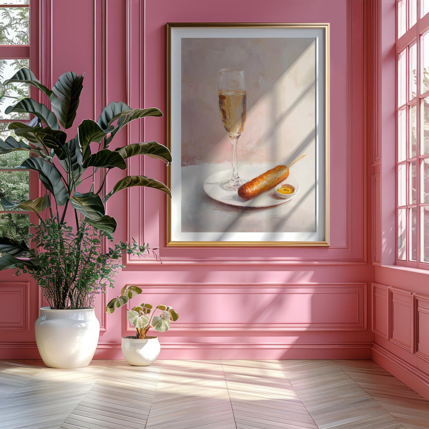 Corndog and Champagne Art Print: Quirky Bar Cart Decor