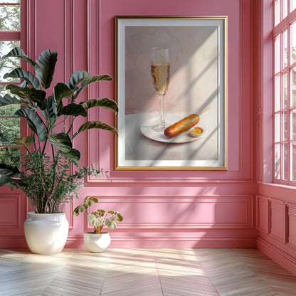 Corndog and Champagne Art Print: Quirky Bar Cart Decor