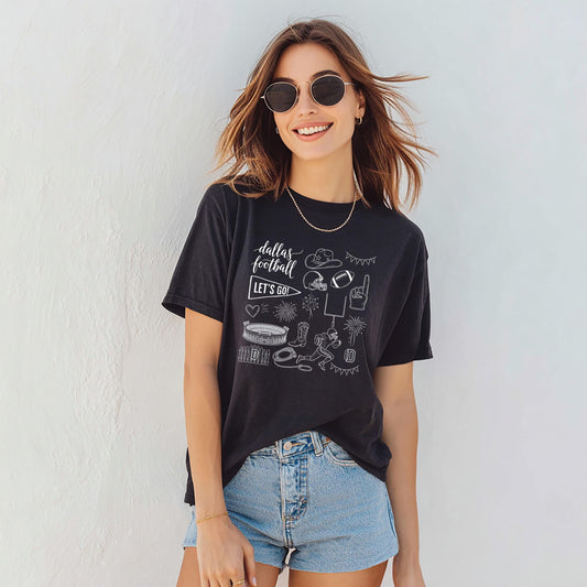 Dallas Football Doodle Comfort Colors T Shirt,Cute Trendy Dallas Football Shirt,Dallas Game Day Tee Shirt,Gift for Dallas Football Fan Gift