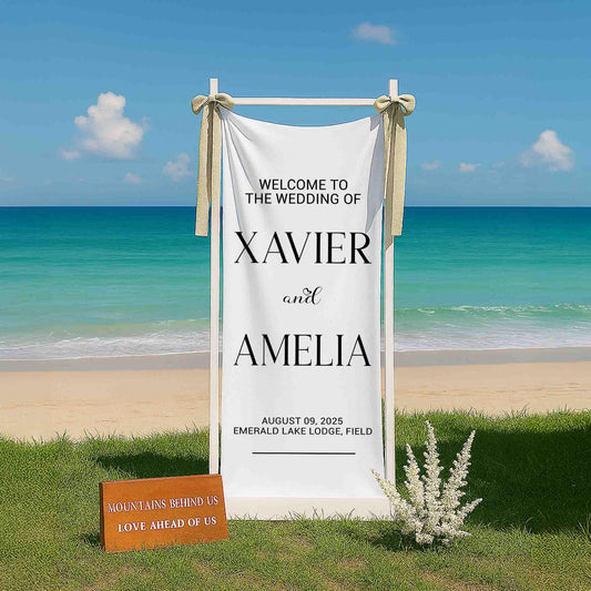 Personalized Wedding Welcome Sign, Custom Outdoor Ceremony Banner, Bride and Groom Name Sign, Rustic Mountain Wedding Decor, Gift For Her