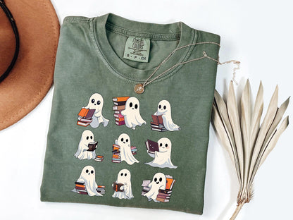 Comfort Colors® Retro Ghost Reading Books Shirt, Librarian Ghost Halloween, Halloween Teacher Shirt, Halloween Shirt, Teacher Gift