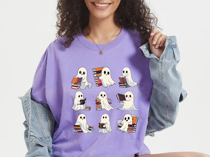 Comfort Colors® Retro Ghost Reading Books Shirt, Librarian Ghost Halloween, Halloween Teacher Shirt, Halloween Shirt, Teacher Gift