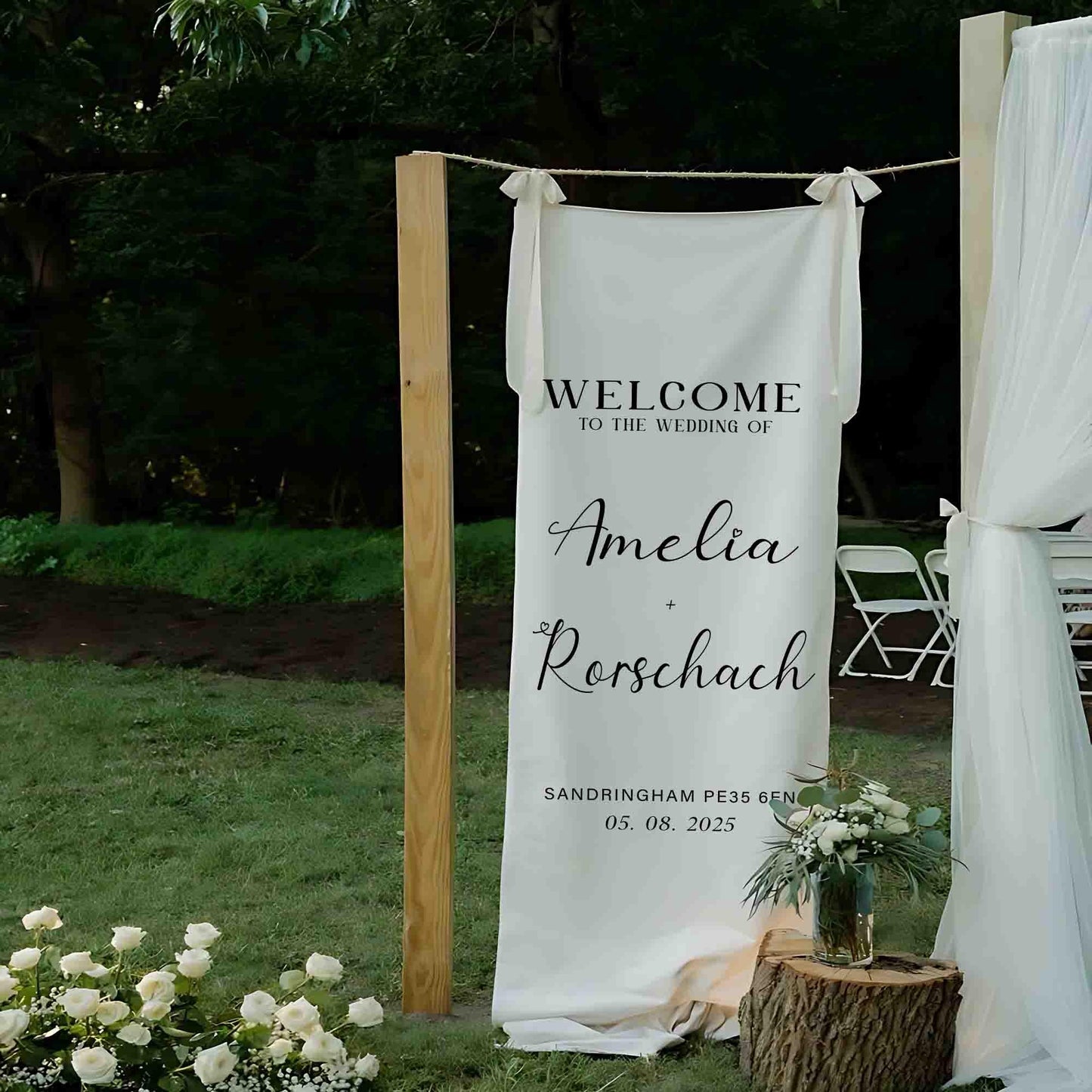 Rustic Wedding Welcome Sign, Custom Outdoor Ceremony Banner with Couple Names, Custom Minimalist Forest Wedding Decor, Elegant Boho Style